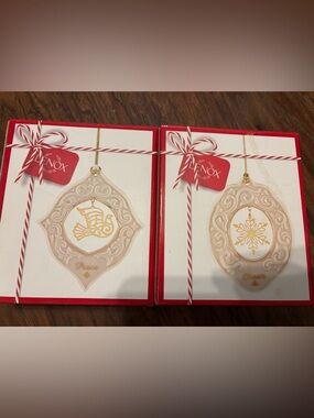 Lenox Beige and Gold Holiday Ornament Duo - Dove & Snowflake